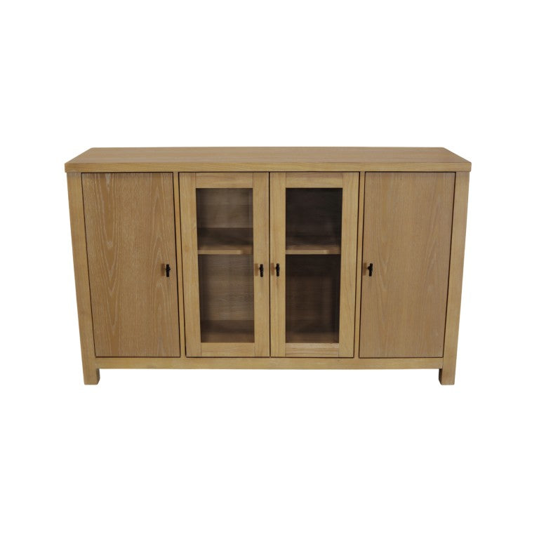 Alpine Furniture Eleanor Light Wood & Glass Sideboard—60"W Storage Console With Adjustable Shelves, Clean Modern Lines 3466-06