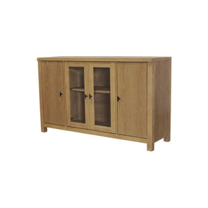 Alpine Furniture Eleanor Light Wood & Glass Sideboard—60"W Storage Console With Adjustable Shelves, Clean Modern Lines 3466-06