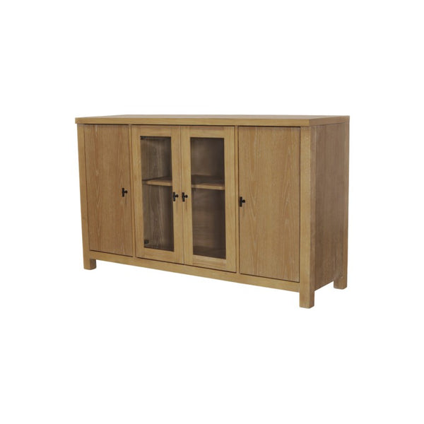 Alpine Furniture Eleanor Light Wood & Glass Sideboard—60"W Storage Console With Adjustable Shelves, Clean Modern Lines 3466-06