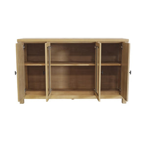 Alpine Furniture Eleanor Light Wood & Glass Sideboard—60"W Storage Console With Adjustable Shelves, Clean Modern Lines 3466-06