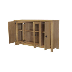 Alpine Furniture Eleanor Light Wood & Glass Sideboard—60"W Storage Console With Adjustable Shelves, Clean Modern Lines 3466-06