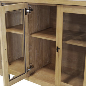 Alpine Furniture Eleanor Light Wood & Glass Sideboard—60"W Storage Console With Adjustable Shelves, Clean Modern Lines 3466-06