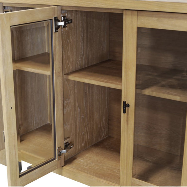 Alpine Furniture Eleanor Light Wood & Glass Sideboard—60"W Storage Console With Adjustable Shelves, Clean Modern Lines 3466-06