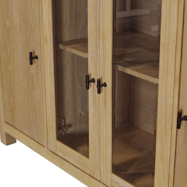 Alpine Furniture Eleanor Light Wood & Glass Sideboard—60"W Storage Console With Adjustable Shelves, Clean Modern Lines 3466-06
