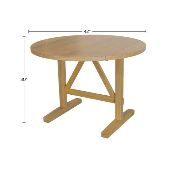Alpine Furniture Eleanor Round Drop-Leaf Dining Table With Wood-Grain Finish, Trestle Base For Small Spaces Natural 3466-25