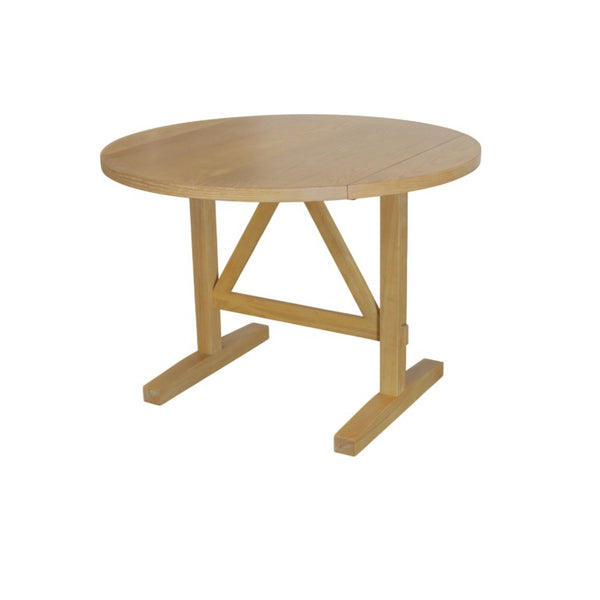 Alpine Furniture Eleanor Round Drop-Leaf Dining Table With Wood-Grain Finish, Trestle Base For Small Spaces Natural 3466-25