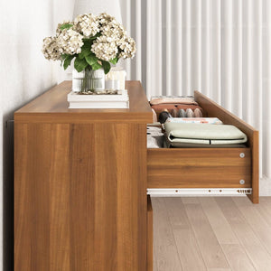 English Elm 12 Drawer Wide Double Dresser Modern Symmetrical Wood Storage Chest for Bedroom Walnut W409S00017