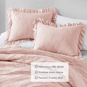 English Elm 7-piece Queen Tufted Pleated Comforter Set with Shams Bed Skirt Decorative Pillows B035P463224