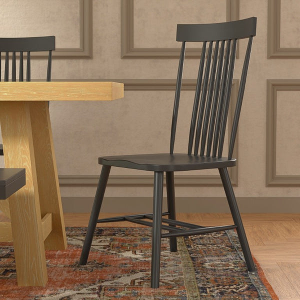 Alpine Furniture Eleanor Windsor Side Chair In Black Finish — Ergonomic High Spindle Back, Contoured Seat, Rubberwood Durability 3466BLK-02