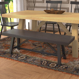 Alpine Furniture Eleanor Solid Rubberwood Bench In Deep Black — 54" Modern Farmhouse Trestle Seating, Sturdy Elegance 3466BLK-03