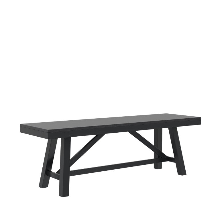 Alpine Furniture Eleanor Solid Rubberwood Bench In Deep Black — 54" Modern Farmhouse Trestle Seating, Sturdy Elegance 3466BLK-03