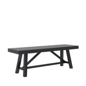 Alpine Furniture Eleanor Solid Rubberwood Bench In Deep Black — 54" Modern Farmhouse Trestle Seating, Sturdy Elegance 3466BLK-03