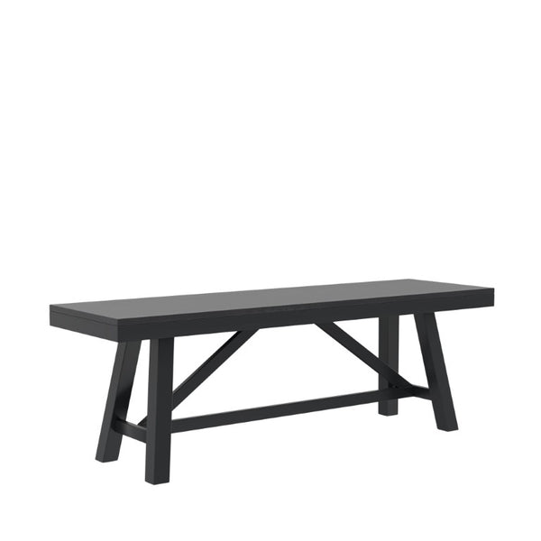 Alpine Furniture Eleanor Solid Rubberwood Bench In Deep Black — 54" Modern Farmhouse Trestle Seating, Sturdy Elegance 3466BLK-03