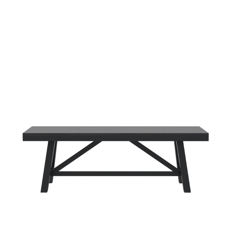 Alpine Furniture Eleanor Solid Rubberwood Bench In Deep Black — 54" Modern Farmhouse Trestle Seating, Sturdy Elegance 3466BLK-03