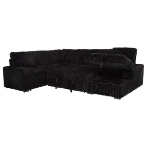 English Elm Thurston Corduroy Sectional Sofa with Hidden Chaise Storage and Pop-up Sleeper Black B062S01484