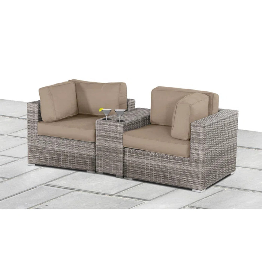 English Elm 79'' Weather-Resistant Outdoor Loveseat with HDPE Wicker, 5" Cushions, Cup Table & Machine-Wash Covers B120S00164