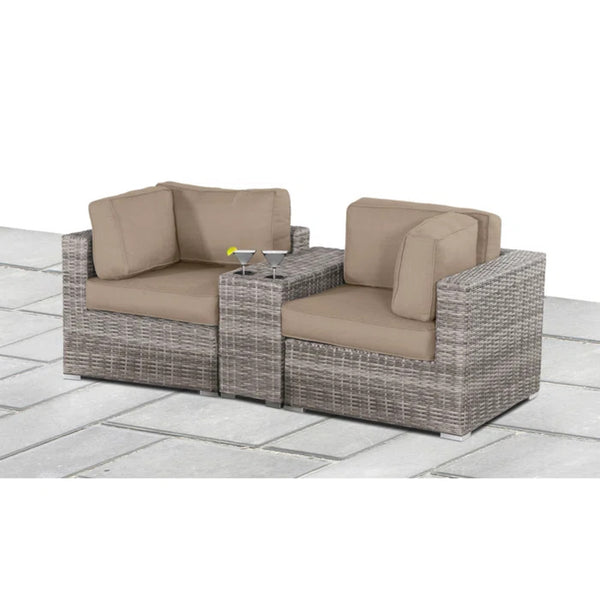 English Elm 79'' Weather-Resistant Outdoor Loveseat with HDPE Wicker, 5" Cushions, Cup Table & Machine-Wash Covers B120S00164