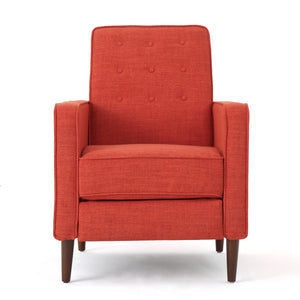 English Elm Christopher Knight Home® - Fabric Recliner Chair Mid-Century Modern Pushback Single Sofa with Tufted Cushion, Birch Legs, Cozy Comfort Orange 60741.00MORG