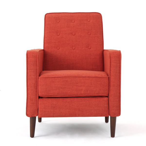 English Elm Christopher Knight Home® - Fabric Recliner Chair Mid-Century Modern Pushback Single Sofa with Tufted Cushion, Birch Legs, Cozy Comfort Orange 60741.00MORG