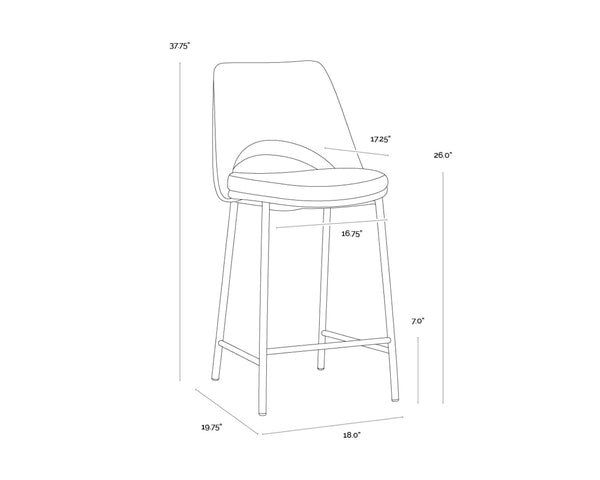 Sunpan RADELLA Counter Stool - Modern Bergen Taupe Upholstery with Antique Brass Base for Stylish Comfort 108515