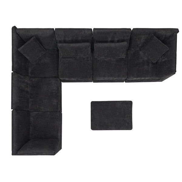 English Elm Christopher Knight Home® - 7-Piece Reversible Modular Corner Sectional In Chic Black Fabric - Versatile Seating For Modern Homes N771P345839_N771P345840_N771P345841_N771P345842H