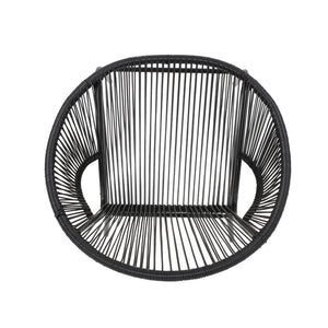 English Elm Nusa Outdoor Woven Rattan Basket Chair with Iron Legs for Modern Patio Spaces 66626.00BLK