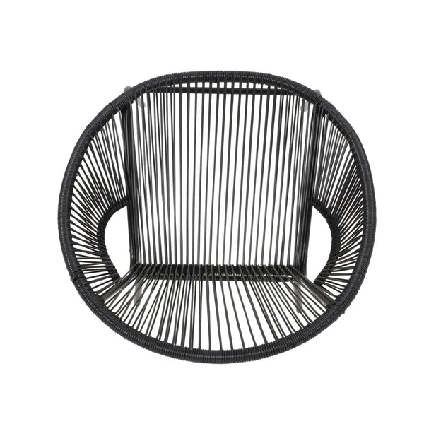 English Elm Nusa Outdoor Woven Rattan Basket Chair with Iron Legs for Modern Patio Spaces 66626.00BLK