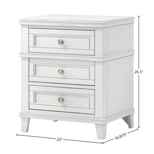 English Elm White Solid Wood 3-Drawer Nightstand with USB Charging Port, Poplar Solids, Custom Hardware Finish B2699P236711