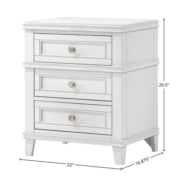 English Elm White Solid Wood 3-Drawer Nightstand with USB Charging Port, Poplar Solids, Custom Hardware Finish B2699P236711