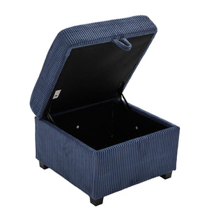 English Elm UNITED Corduroy L-Shaped Sectional Sofa with Storage Ottoman, USB Ports, Cup Holders & LED Lighting Navy W1568P332406