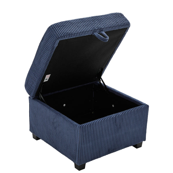 English Elm UNITED Corduroy L-Shaped Sectional Sofa with Storage Ottoman, USB Ports, Cup Holders & LED Lighting Navy W1568P332406