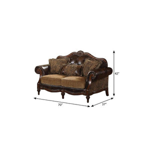 70 Inch Faux Leather Chesterfield Loveseat with Tufted Arms and Classic Brown Finish