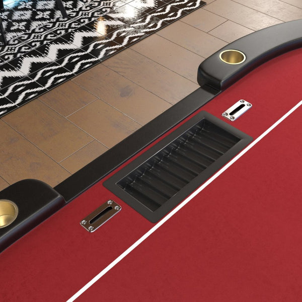 English Elm 96" Oval Poker Table Seats 10 with Waterproof Felt Padded Rail and Dealer Station Red W2748S00030