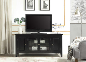 Homeroots 20" X 55" X 26" Black Wood Glass Tv Stand For Flat Screen Tvs Up To 60'  Solid And Manufactured Wood 346996