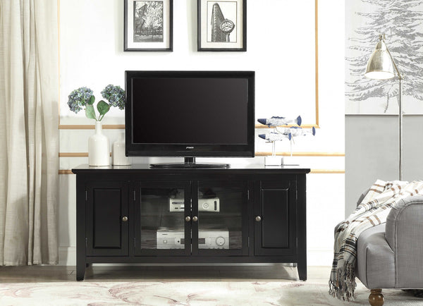 Homeroots 20" X 55" X 26" Black Wood Glass Tv Stand For Flat Screen Tvs Up To 60'  Solid And Manufactured Wood 346996