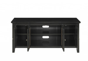 Homeroots 20" X 55" X 26" Black Wood Glass Tv Stand For Flat Screen Tvs Up To 60'  Solid And Manufactured Wood 346996