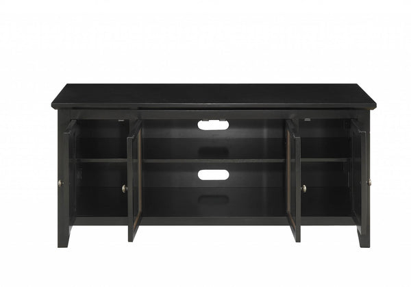 Homeroots 20" X 55" X 26" Black Wood Glass Tv Stand For Flat Screen Tvs Up To 60'  Solid And Manufactured Wood 346996