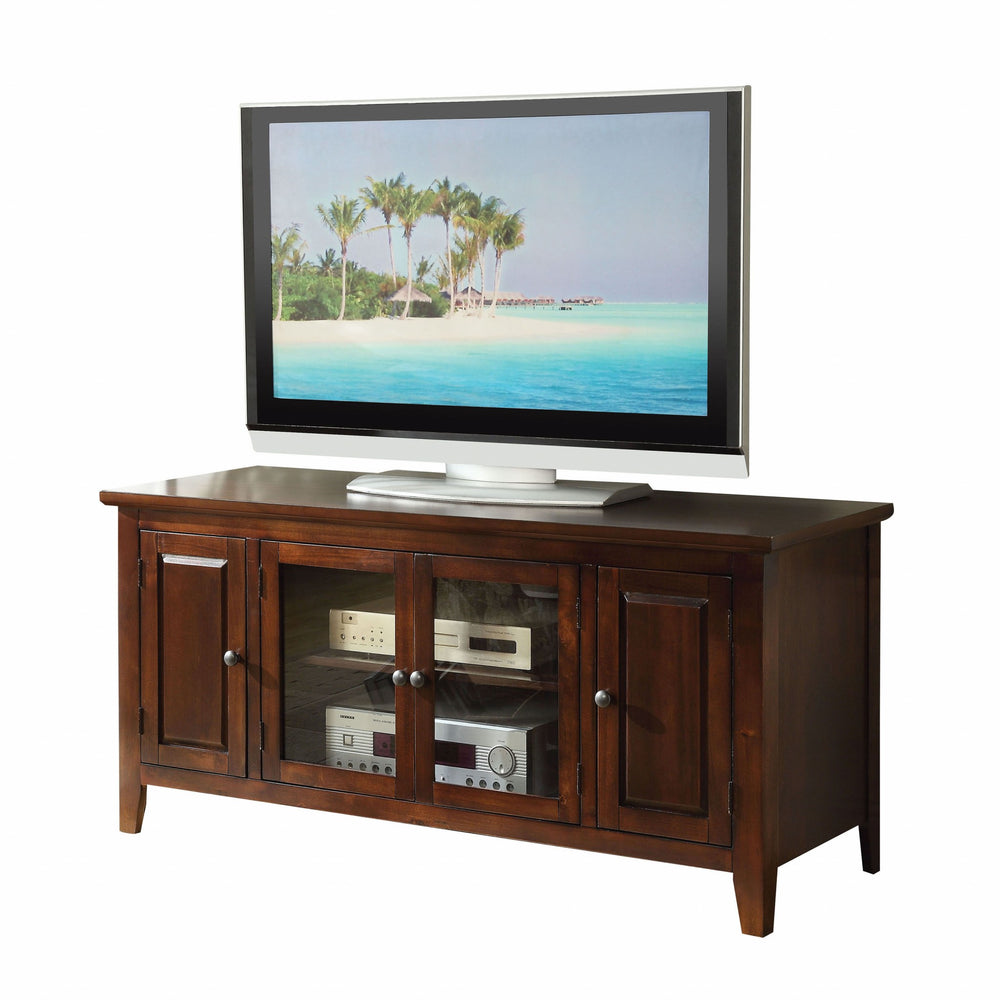 Homeroots 20" X 55" X 26" Chocolate Wood Glass Tv Stand For Flat Screen Tvs Up To 60'  Solid And Manufactured Wood 346997