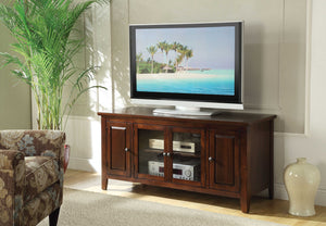 Homeroots 20" X 55" X 26" Chocolate Wood Glass Tv Stand For Flat Screen Tvs Up To 60'  Solid And Manufactured Wood 346997