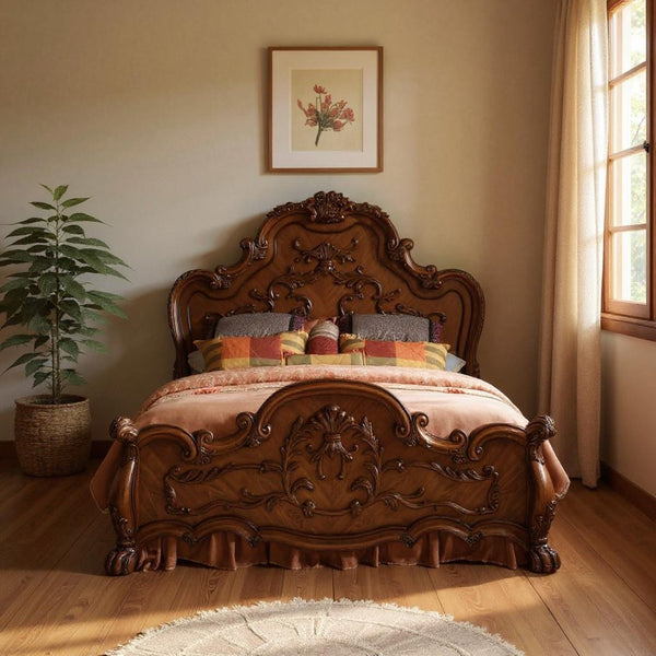 HomeRoots Brown Solid Wood Bed Frame - Timeless Design for Lasting Comfort and Classic Bedroom Elegance Queen 346998