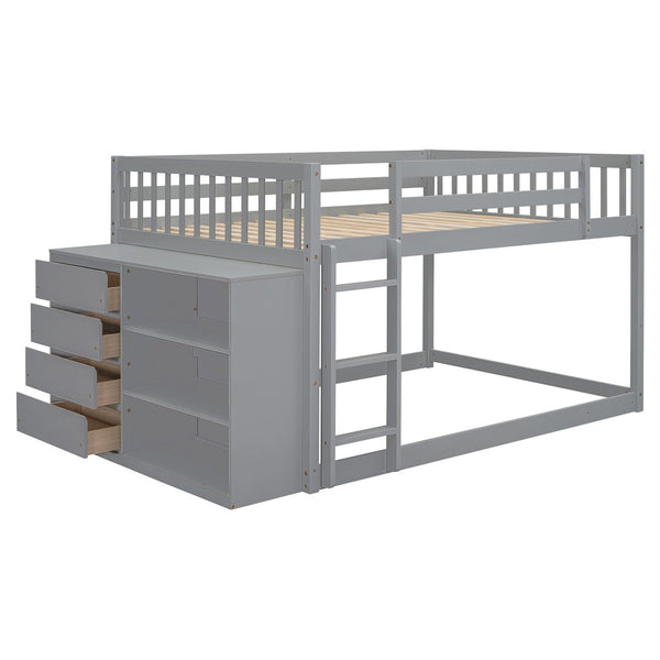 English Elm Full Over Bunk Bed with Four Drawers Three Shelves Pine and Mdf Kids Frame Gray LT000267AAE-1