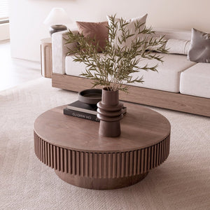 English Elm 39.37'' Round Lift-top Coffee Table Fluted Wood Veneer Hidden Storage Modern Living Room Walnut W1435P261921