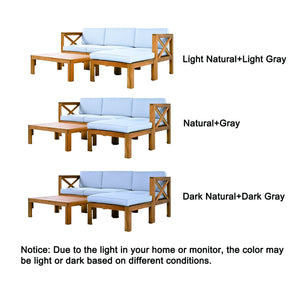 English Elm TOPMAX Outdoor Backyard Patio Wood 5-Piece Sectional Sofa Seating Group with Water-Resistant Cushions & Lockable Panels, Durable Acacia Frame Gray,Natural SP110142AAE