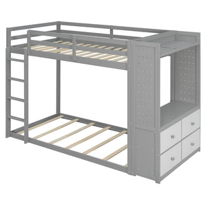 English Elm Twin Bunk Bed with Storage Drawers Hanging Rail Led Shelves and Pegboard Organizer Gray LT000282AAE