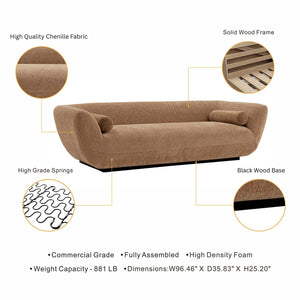 English Elm Ulka 96" Chenille Sofa – Durable Pine Frame, High-Density Foam, Commercial Grade, Includes Bolsters Light Brown B365P398113