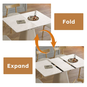 English Elm Retractable Rock Slab Dining Set with Leather Wrapped Base for Compact Apartments W2700S00101