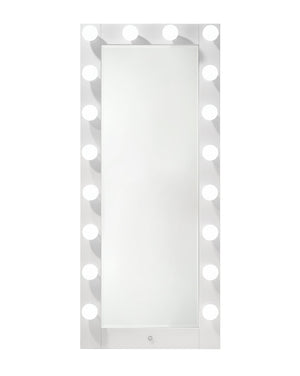 English Elm 1pc Glam Tall Lighted Mirror with Drawer Box Glossy White Vanity, Beveled Glass, Crystal Knob, Luxe Glow B011S01586