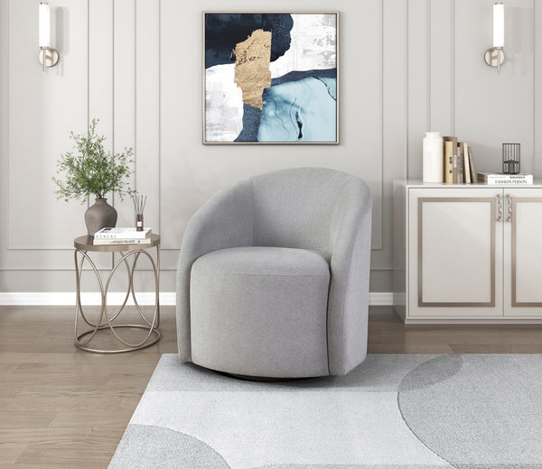 English Elm Light Gray Boucle Swivel Barrel Chair with Solid Wood Frame, 360° Swivel, Foam Over Coils, No Assembly Required B011P305081