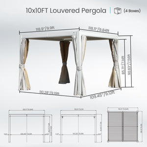 English Elm 10x10 Adjustable Louvered Pergola with Dual Tilt Roof, Integrated Gutter, Durable Aluminum Frame White W1859S00129