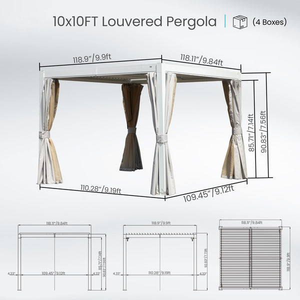 English Elm 10x10 Adjustable Louvered Pergola with Dual Tilt Roof, Integrated Gutter, Durable Aluminum Frame White W1859S00129